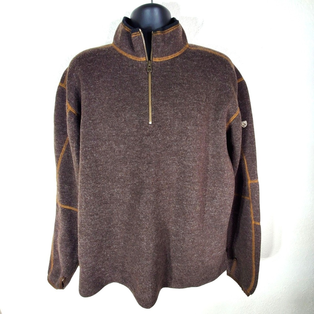 Kühl Mens XX-Large Thermokore Fleece Lined‎ Wool Blend Sweater Brown 1/4 Zip